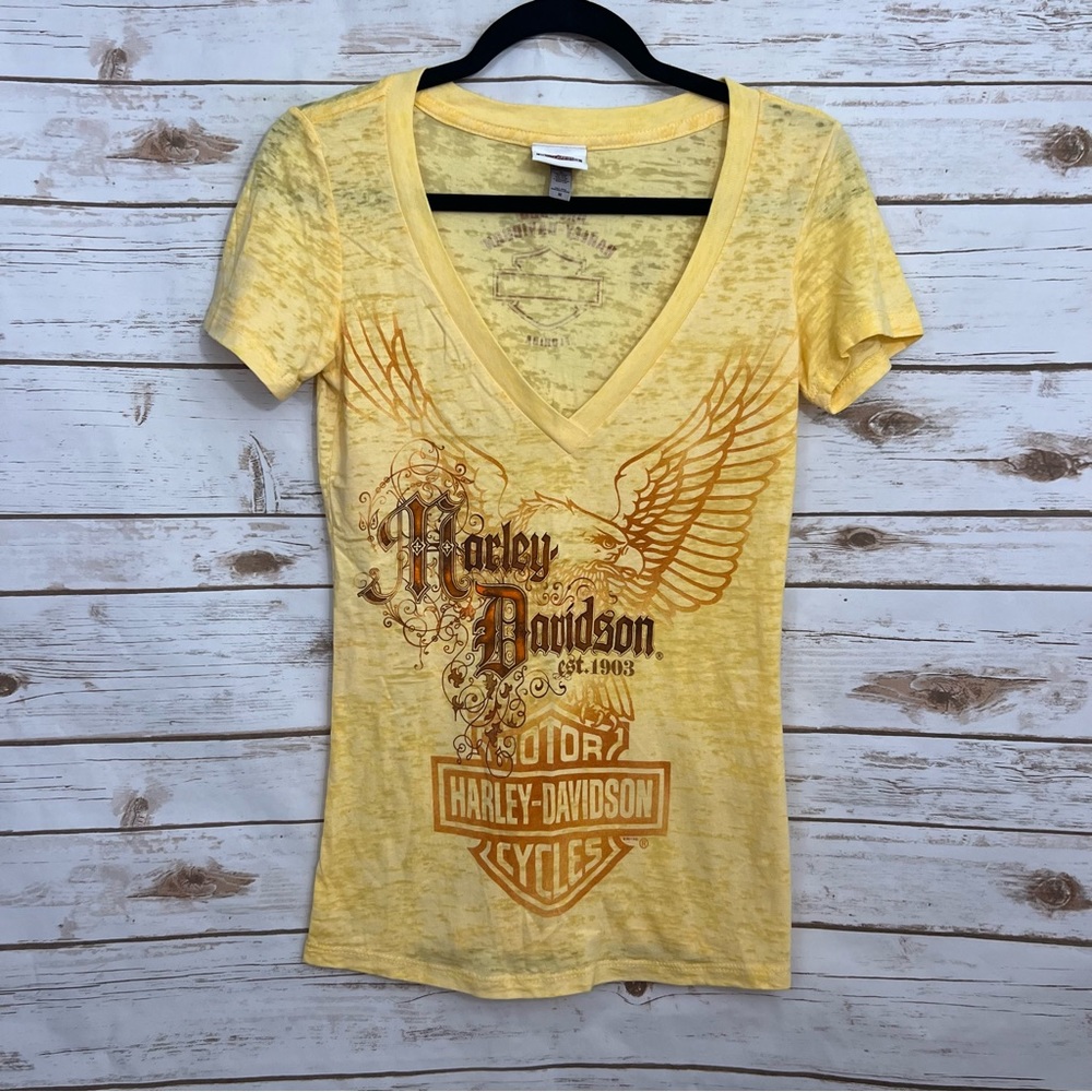 Harley Davidson Wonens Yellow Lightweight V neckline Tee